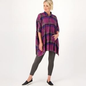 Stan Herman Luxe Knit Half Zip Plaid Pop Over Tunic Top Plus Size 1X NWOT